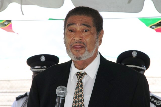 Deputy Governor General of St. Kitts and Nevis His Honour Eustace John addressing officers of the St. Christopher and Nevis Police Force Nevis Division at their annual Independence Day toast on September 19, 2016, at the Cicely Grell Hull-Dora Stephens Netball Complex (File photo)